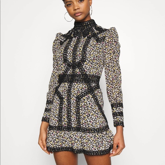 Topshop Floral Crochet Trim Mini Dress 